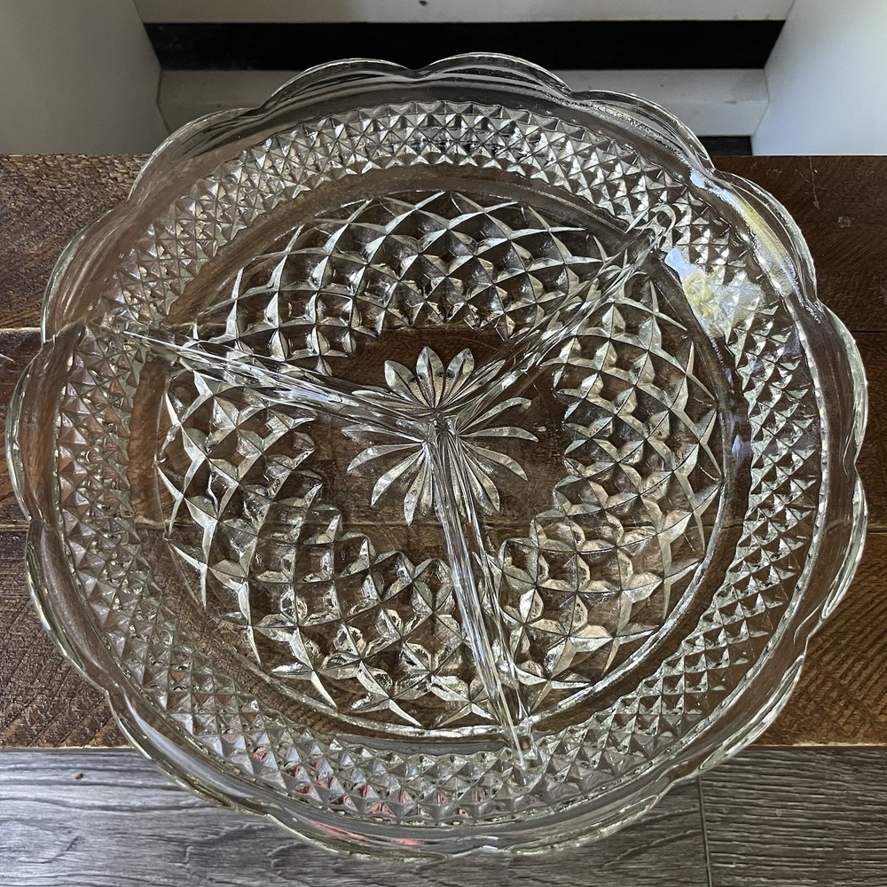 Anchor Hocking clear glass divided relish dish 8 1/4"‎ Vintage Party Boho